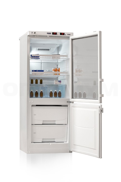Холодильник лабораторный ХЛ-250 (ТС) POZIS с тонированной стеклянной дверью и дверью из металлопласта серебряный (серебро)