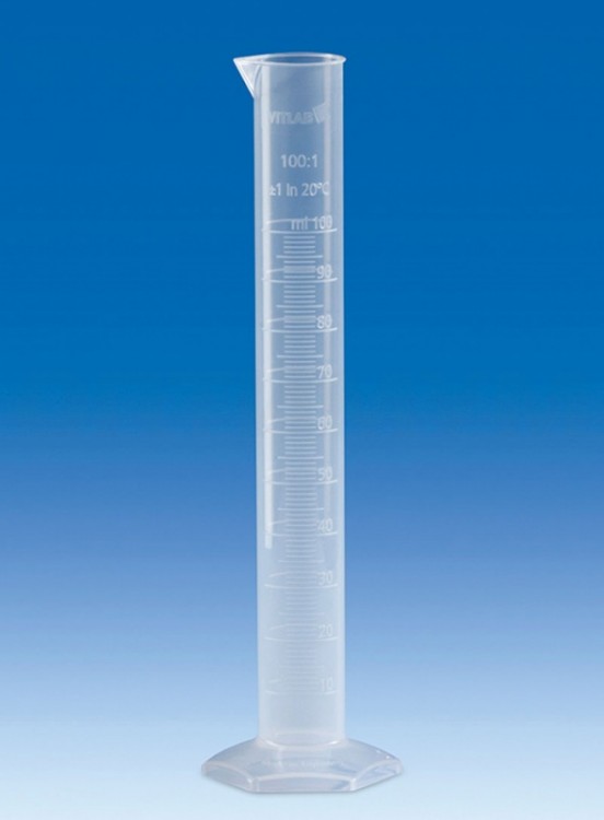 Цилиндр мерный VITLAB, 10 мл, класс B, высокий, рельефная шкала, PP