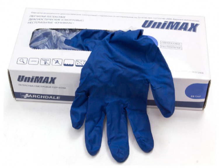 Перчатки размер L, сверхпрочные смотровые (25 пар), UniMAX