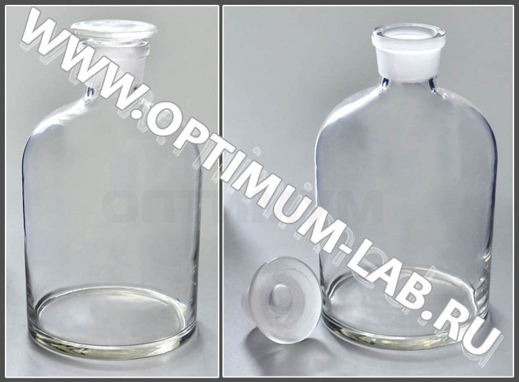 Склянка 1000 мл для реактивов из светлого стекла с узкой горловиной и притертой пробкой