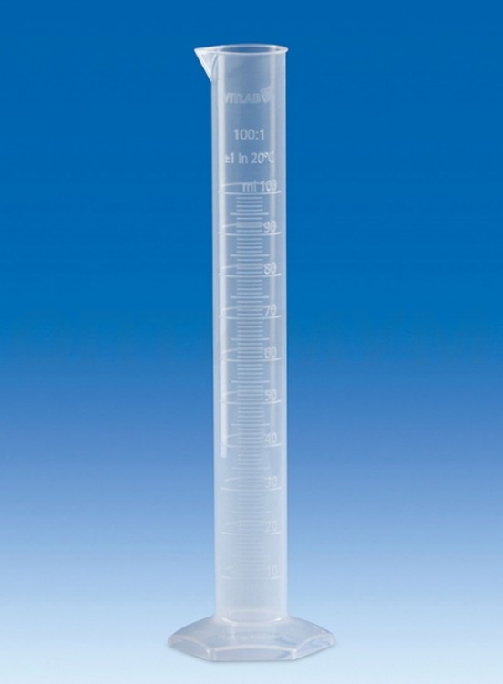 Цилиндр мерный VITLAB, 100 мл, класс B, высокий, рельефная шкала, PP