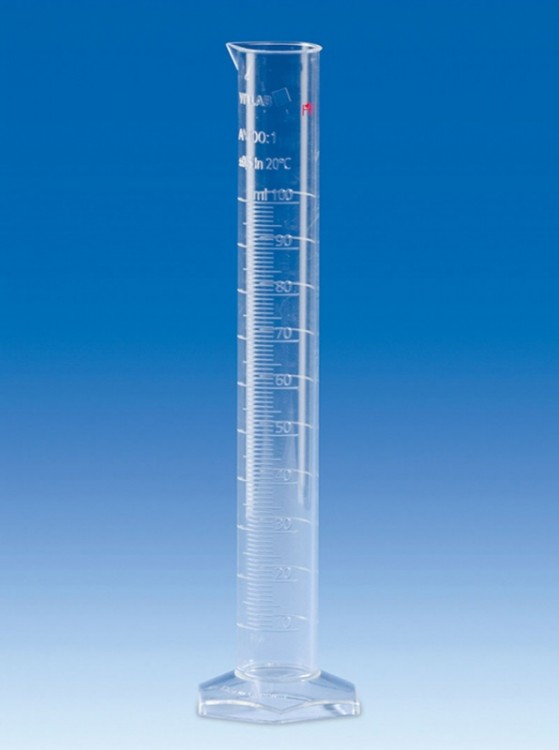 Цилиндр мерный VITLAB, 100 мл, класс A, высокий, с сертификатом соответствия, рельефная шкала, PMP