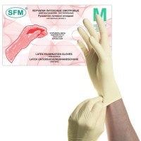 Перчатки латексные размер М, смотровые, Hospital Products