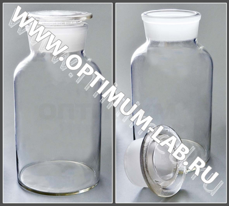 Склянка 2500 мл для реактивов из светлого стекла с широкой горловиной и притертой пробкой