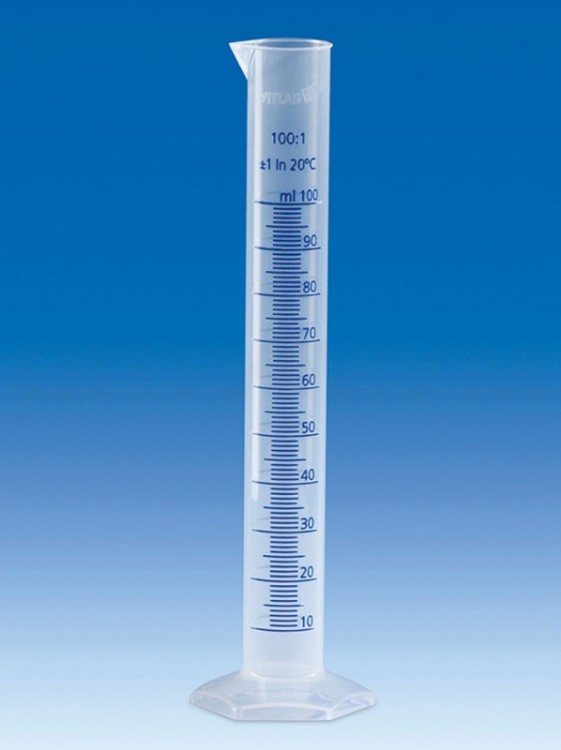 Цилиндр мерный VITLAB, 2000 мл, класс B, синяя шкала, PP
