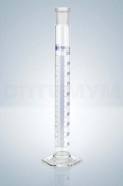 Цилиндр мерный Hirschmann 50 : 1.0 мл класс B, синяя градуировка, с пластиковой пробкой