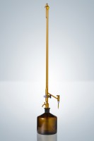 Автоматическая бюретка Пеллета Hirschmann 25 : 0,05 мл, класс B, с промежуточным краном, темное стекло, белая градуировка, стеклянные краны