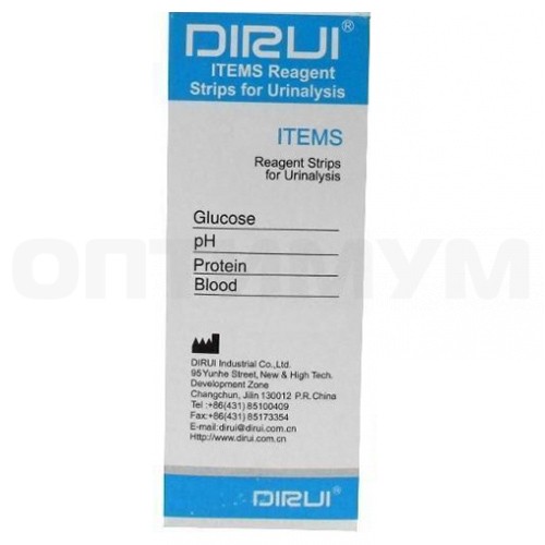 Тест-полоски DIRUI 4 ITEMS (Glucose, pH, Protein, Blood)