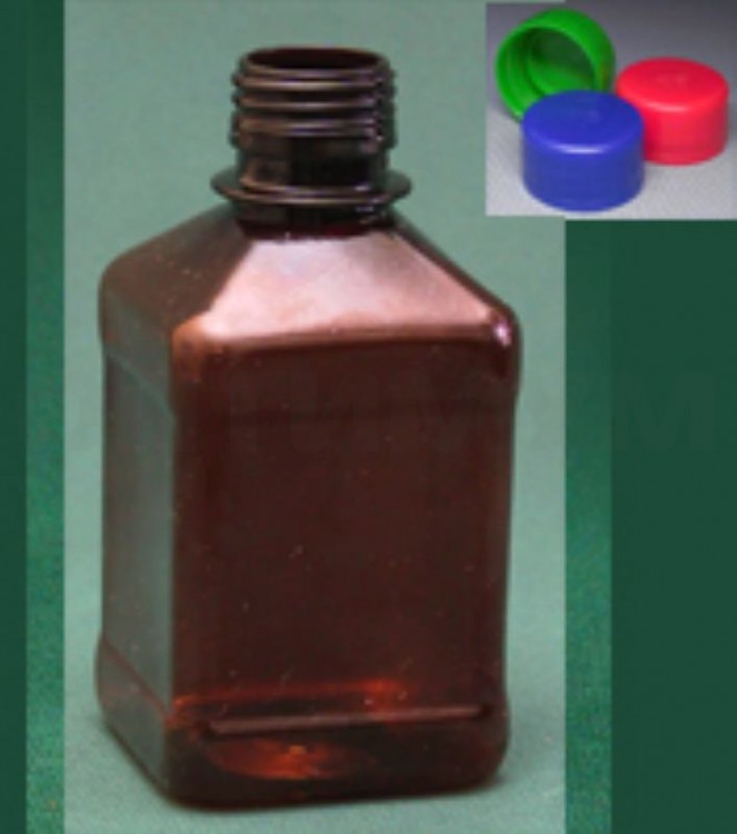 Бутылка квадратная 270 мл коричневая с крышкой и контрольным кольцом