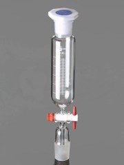 Воронка делительная, цилиндрическая, шлиф 29/32, запорный кран из PTFE, с раструбом и конусом, пробка ПП, 1 шт./уп., Glassco