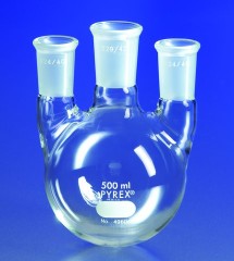Колба трехгорлая, круглодонная, 500 мл, нестерильная, Pyrex (Corning)