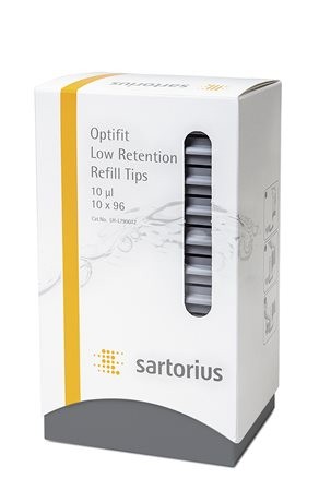 Наконечники для дозаторов Сарториус (Биохит) Low Retention Optifit 10 мкл, 31.5 мм, многослойный штатив 10х96 шт.