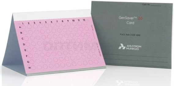 Карта GenSaver Color, слюна, моча, плазма, клетки буккального эпителия, хранение более 22 лет, до 80 мкл, 2 места, 100 шт/уп, Ahlstrom (Munktell)